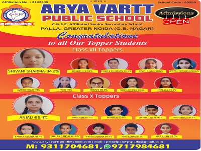 Toppers of Arya Vartt Public School Class 10th and 12th 2022-2023